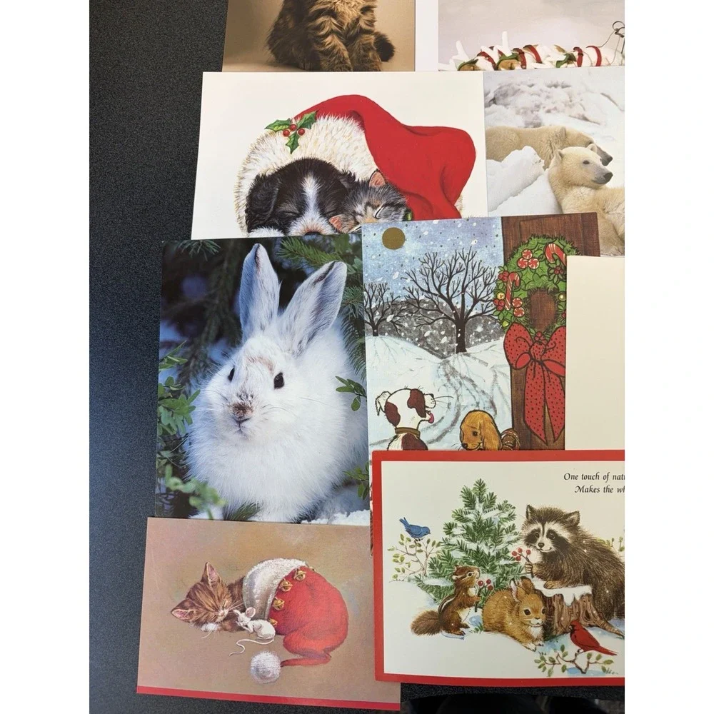 Vintage Animal Christmas Cards Fronts ONLY Scrapbooking Crafts Decoupage 50+